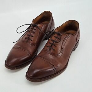 Beckett Simonon Hoyt Oxford Brogue Dress Shoes Tan Brown Leather Mens 10.5